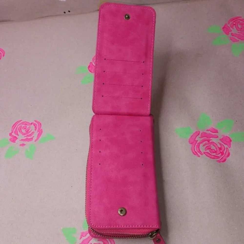 Pink Faux Suede Wallet Phone Wristlet Crossbody